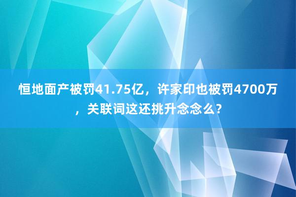 恒地面产被罚41.75亿，许家印也被罚4700万，关联词这还挑升念念么？