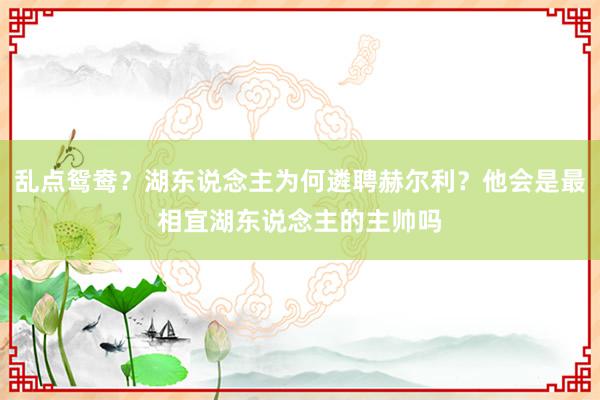 乱点鸳鸯？湖东说念主为何遴聘赫尔利？他会是最相宜湖东说念主的主帅吗