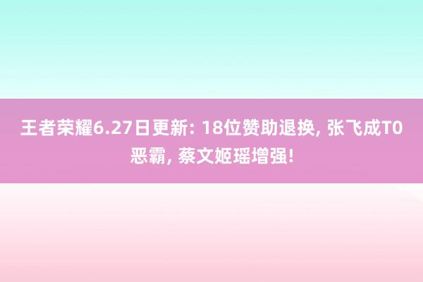 王者荣耀6.27日更新: 18位赞助退换, 张飞成T0恶霸, 蔡文姬瑶增强!